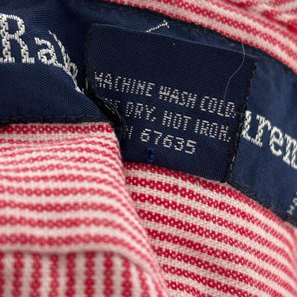 Ralph Lauren Red Vintage 1980s White Striped Cotton Button Down Blouse - Picture 9 of 9